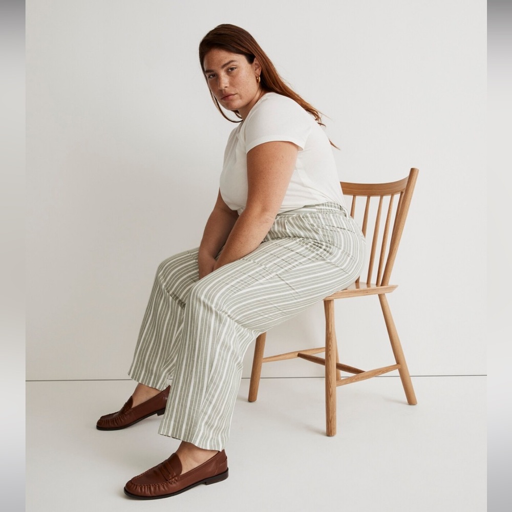 NWOT Madewell Plus Tailored Tapered Pant in Striped Linen-Blend- 18W Sage Green
